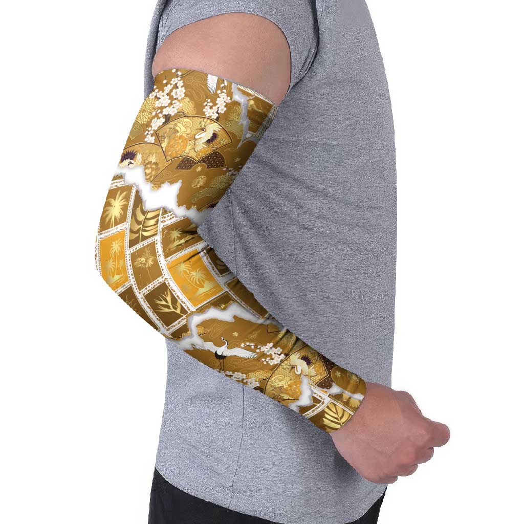 Hawaii Japanese Culture Gold Arm Sleeves Spring Cranes Aloha Pattern
