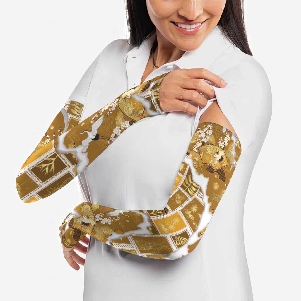 Hawaii Japanese Culture Gold Arm Sleeves Spring Cranes Aloha Pattern