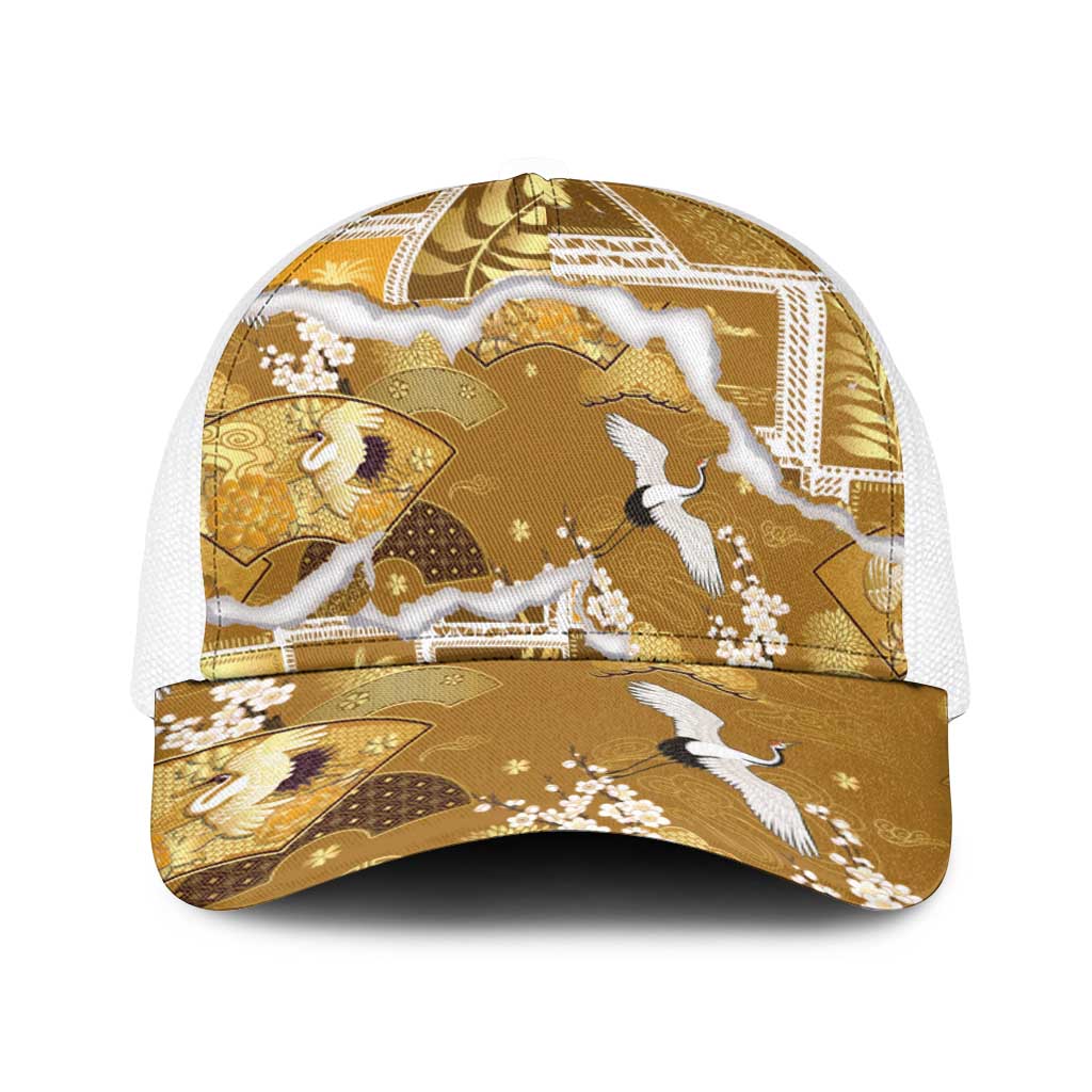 Hawaii Japanese Culture Gold Baseball Net Cap Spring Cranes Aloha Pattern