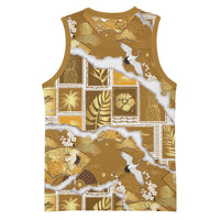 Hawaii Japanese Culture Gold Basketball Jersey Spring Cranes Aloha Pattern