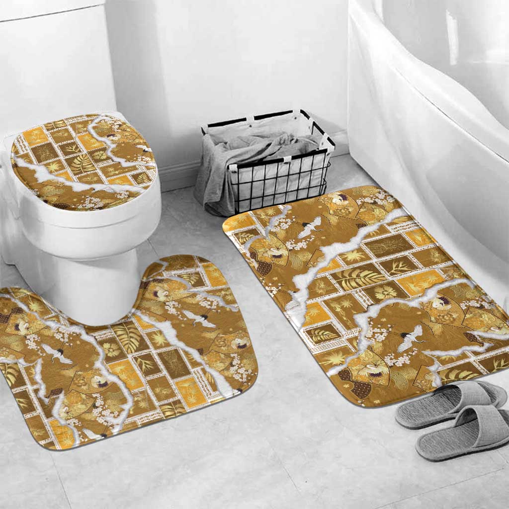 Hawaii Japanese Culture Gold Bathroom Set Spring Cranes Aloha Pattern