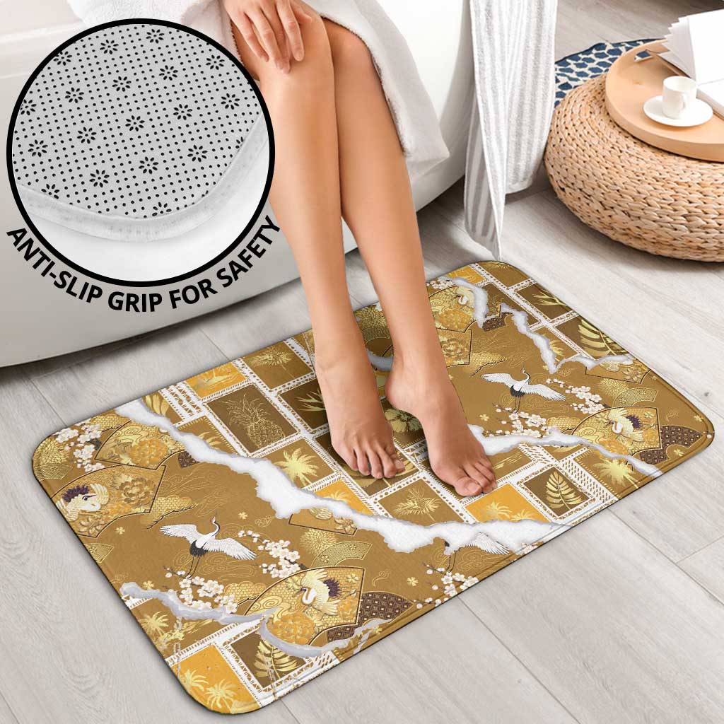 Hawaii Japanese Culture Gold Bathroom Set Spring Cranes Aloha Pattern