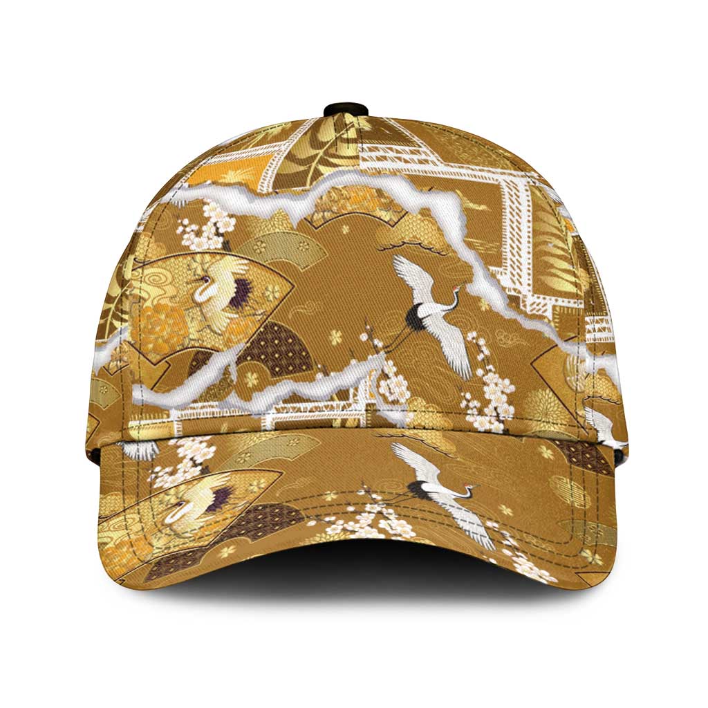 Hawaii Japanese Culture Gold Classic Cap Spring Cranes Aloha Pattern