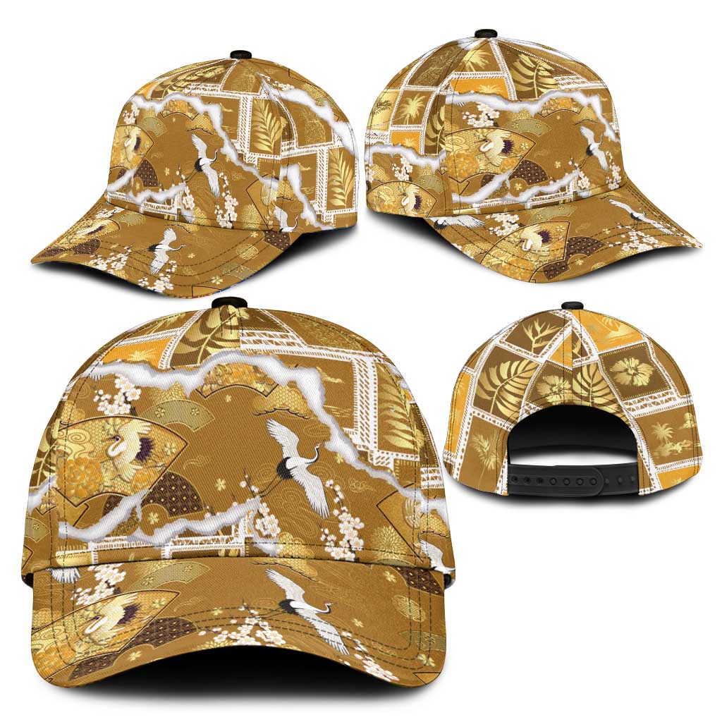 Hawaii Japanese Culture Gold Classic Cap Spring Cranes Aloha Pattern