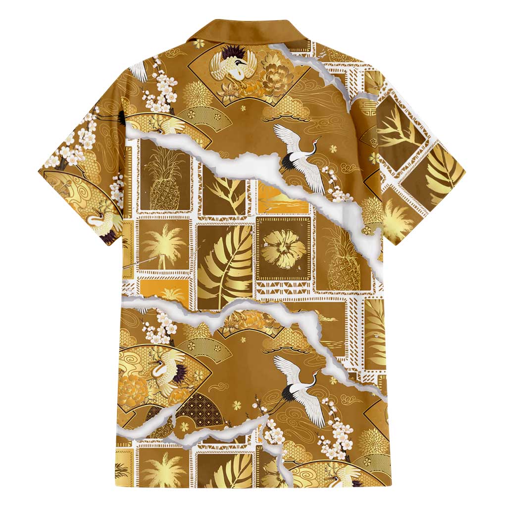 Hawaii Japanese Culture Gold Family Matching Mermaid Dress and Hawaiian Shirt Spring Cranes Aloha Pattern