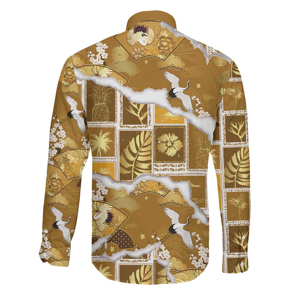 Hawaii Japanese Culture Gold Family Matching Mermaid Dress and Hawaiian Shirt Spring Cranes Aloha Pattern
