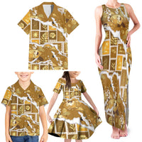Hawaii Japanese Culture Gold Family Matching Tank Maxi Dress and Hawaiian Shirt Spring Cranes Aloha Pattern