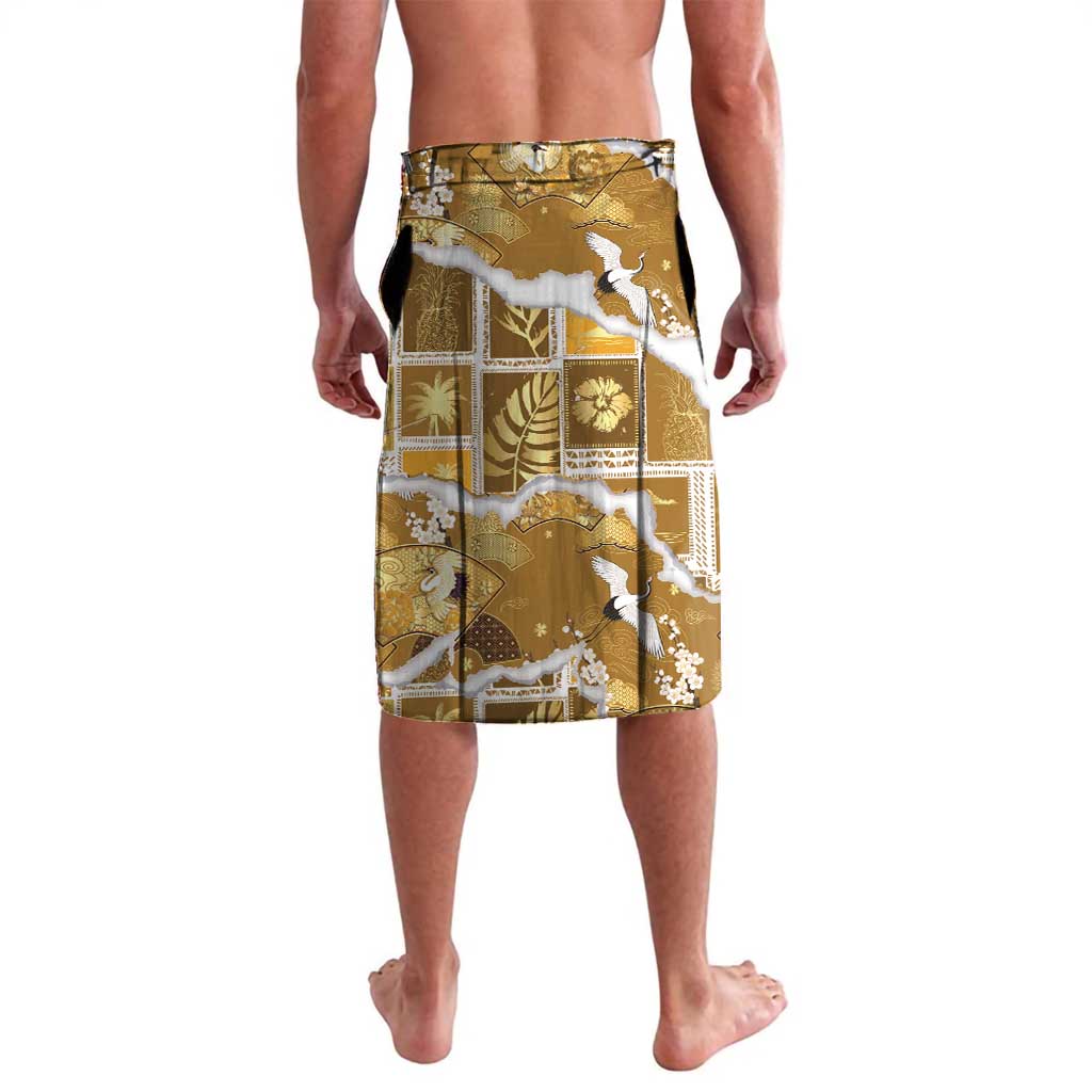 Hawaii Japanese Culture Gold Lavalava Spring Cranes Aloha Pattern LT01 - Polynesian Pride