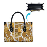 Hawaii Japanese Culture Gold Leather Bag Spring Cranes Aloha Pattern