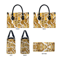 Hawaii Japanese Culture Gold Leather Bag Spring Cranes Aloha Pattern