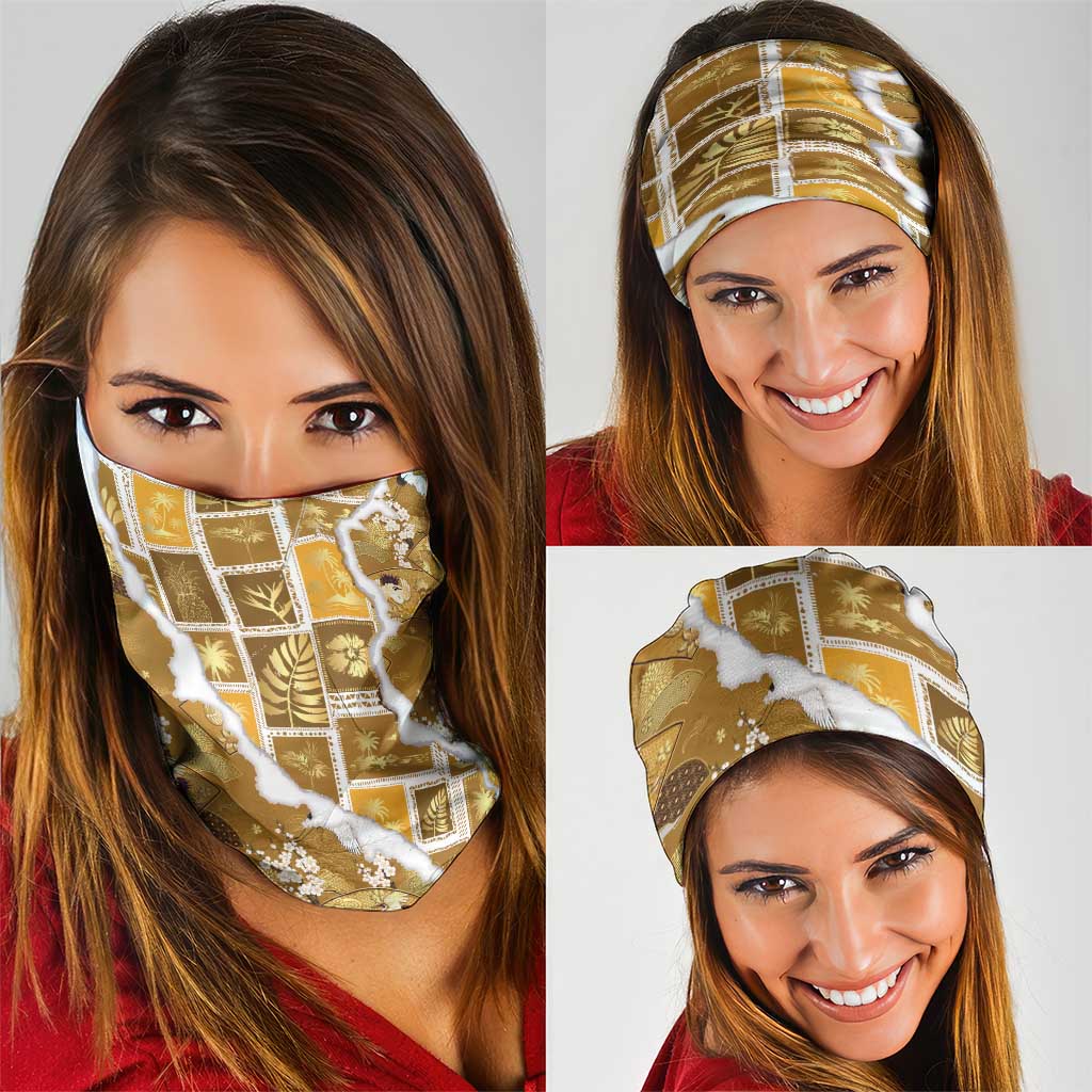 Hawaii Japanese Culture Gold Neck Gaiter Spring Cranes Aloha Pattern LT01 - Polynesian Pride
