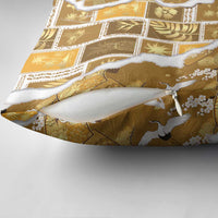 Hawaii Japanese Culture Gold Pillow Cover Spring Cranes Aloha Pattern