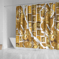 Hawaii Japanese Culture Gold Shower Curtain Spring Cranes Aloha Pattern