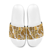 Hawaii Japanese Culture Gold Slide Sandals Spring Cranes Aloha Pattern LT01 Gold - Polynesian Pride