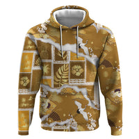 Hawaii Japanese Culture Gold Zip Hoodie Spring Cranes Aloha Pattern
