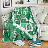 Hawaii Japanese Culture Green Blanket Spring Cranes Aloha Pattern