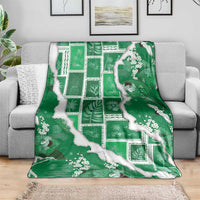 Hawaii Japanese Culture Green Blanket Spring Cranes Aloha Pattern