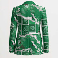 Hawaii Japanese Culture Green Blazer Spring Cranes Aloha Pattern