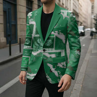 Hawaii Japanese Culture Green Blazer Spring Cranes Aloha Pattern