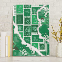 Hawaii Japanese Culture Green Canvas Wall Art Spring Cranes Aloha Pattern