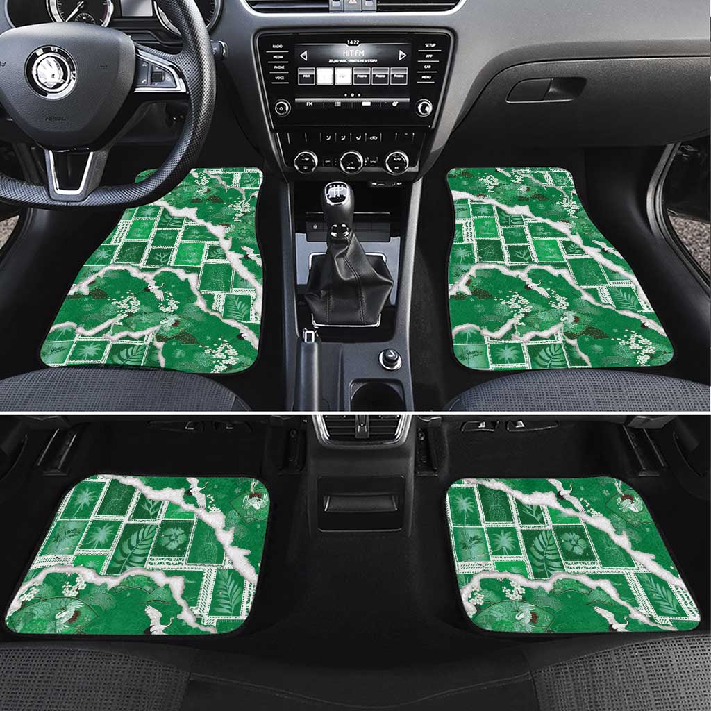 Hawaii Japanese Culture Green Car Mats Spring Cranes Aloha Pattern
