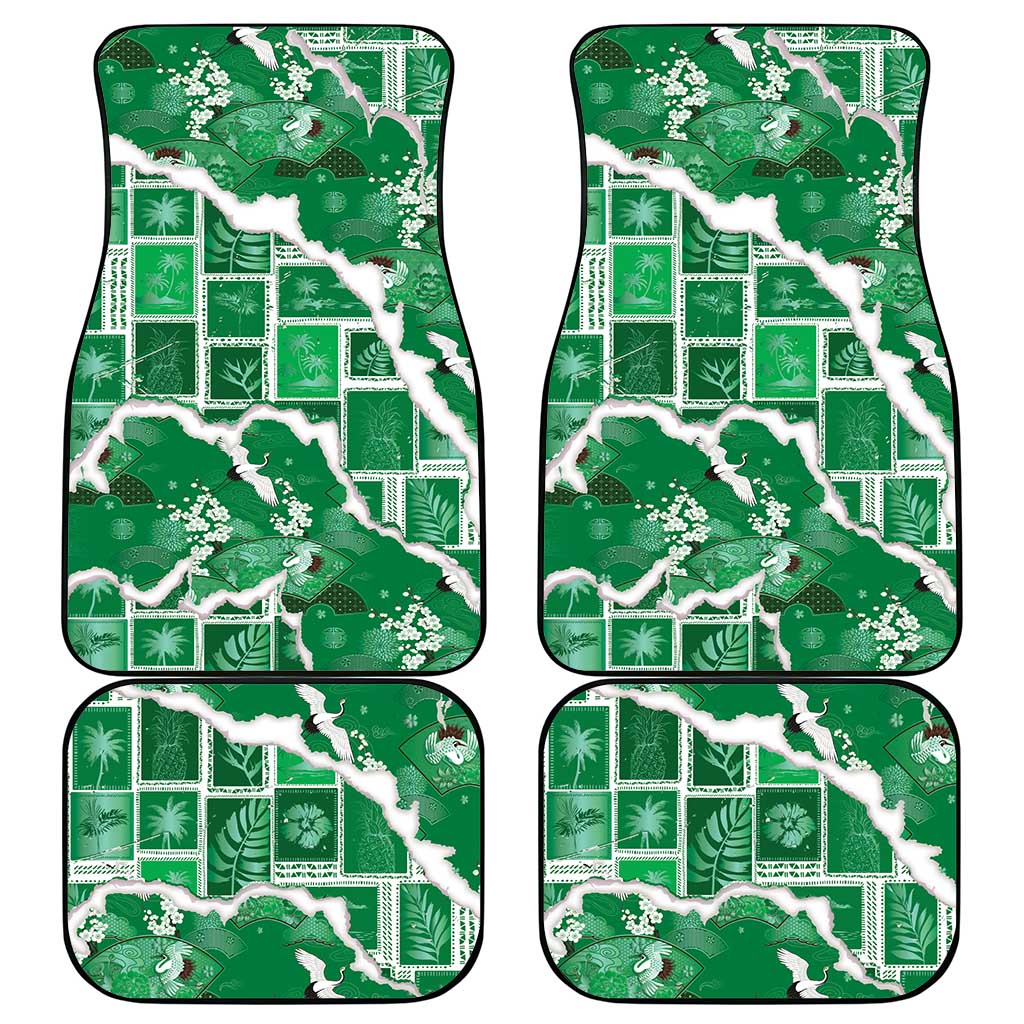 Hawaii Japanese Culture Green Car Mats Spring Cranes Aloha Pattern