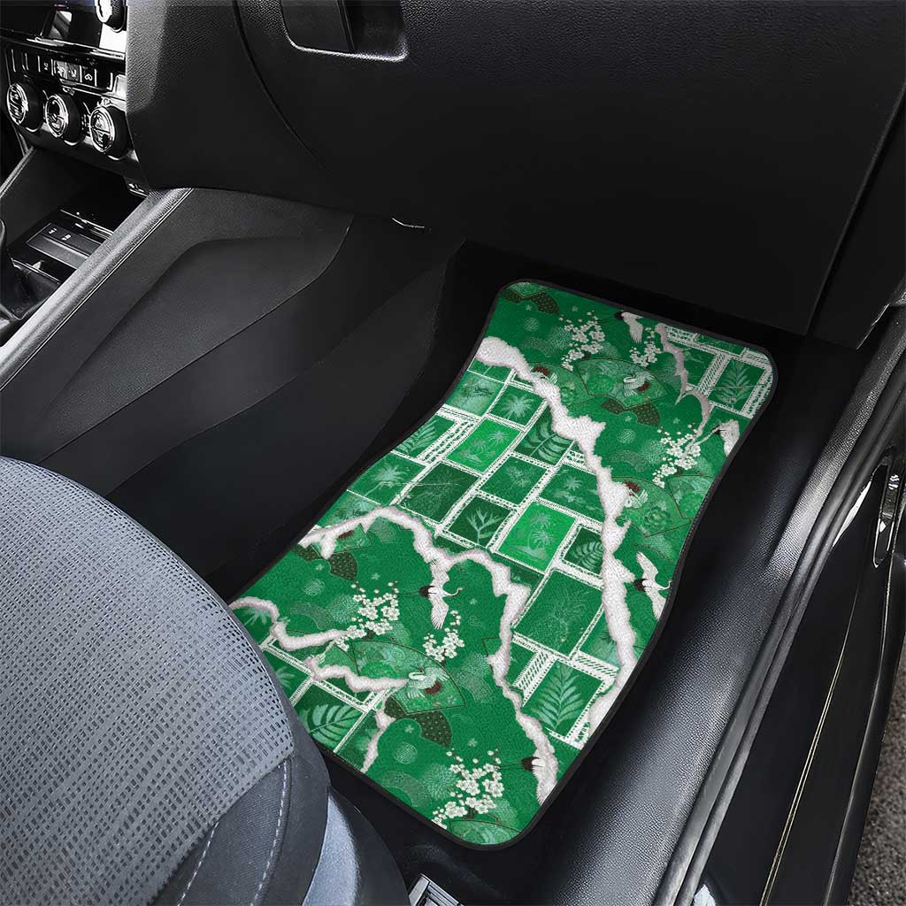 Hawaii Japanese Culture Green Car Mats Spring Cranes Aloha Pattern