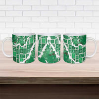 Hawaii Japanese Culture Green Ceramic Mug Spring Cranes Aloha Pattern