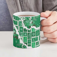Hawaii Japanese Culture Green Ceramic Mug Spring Cranes Aloha Pattern