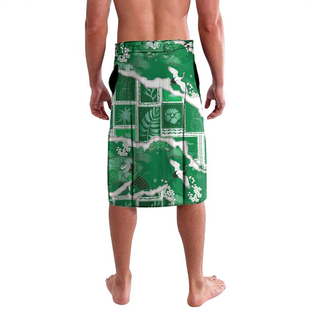 Hawaii Japanese Culture Green Lavalava Spring Cranes Aloha Pattern LT01 - Polynesian Pride