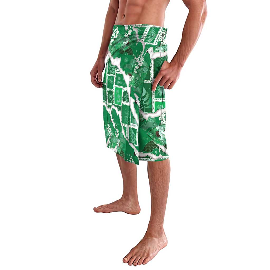 Hawaii Japanese Culture Green Lavalava Spring Cranes Aloha Pattern LT01 - Polynesian Pride