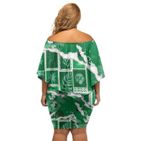 Hawaii Japanese Culture Green Off Shoulder Short Dress Spring Cranes Aloha Pattern LT01 - Polynesian Pride