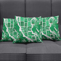 Hawaii Japanese Culture Green Pillow Cover Spring Cranes Aloha Pattern