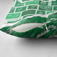 Hawaii Japanese Culture Green Pillow Cover Spring Cranes Aloha Pattern