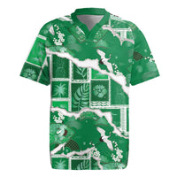 Hawaii Japanese Culture Green Rugby Jersey Spring Cranes Aloha Pattern