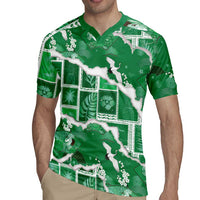Hawaii Japanese Culture Green Rugby Jersey Spring Cranes Aloha Pattern