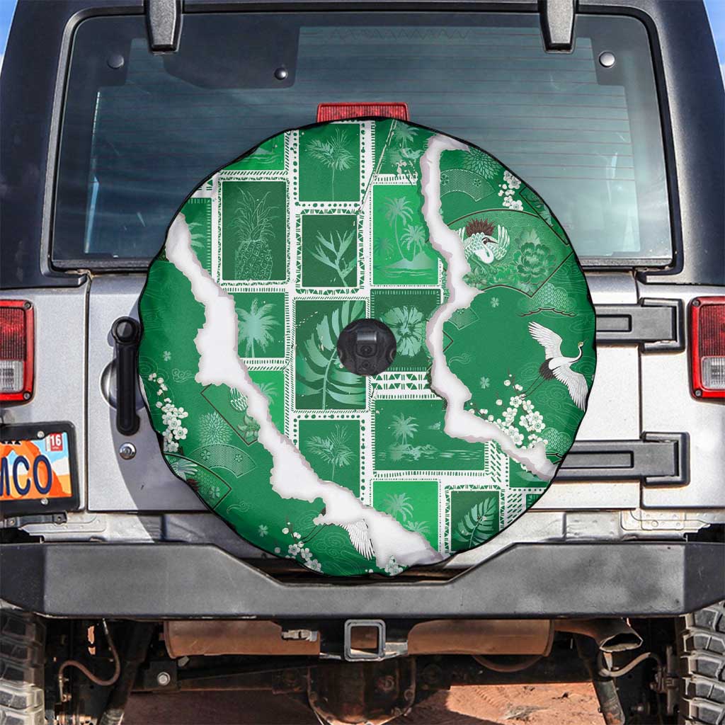 Hawaii Japanese Culture Green Spare Tire Cover Spring Cranes Aloha Pattern