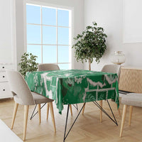 Hawaii Japanese Culture Green Tablecloth Spring Cranes Aloha Pattern