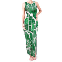 Hawaii Japanese Culture Green Tank Maxi Dress Spring Cranes Aloha Pattern
