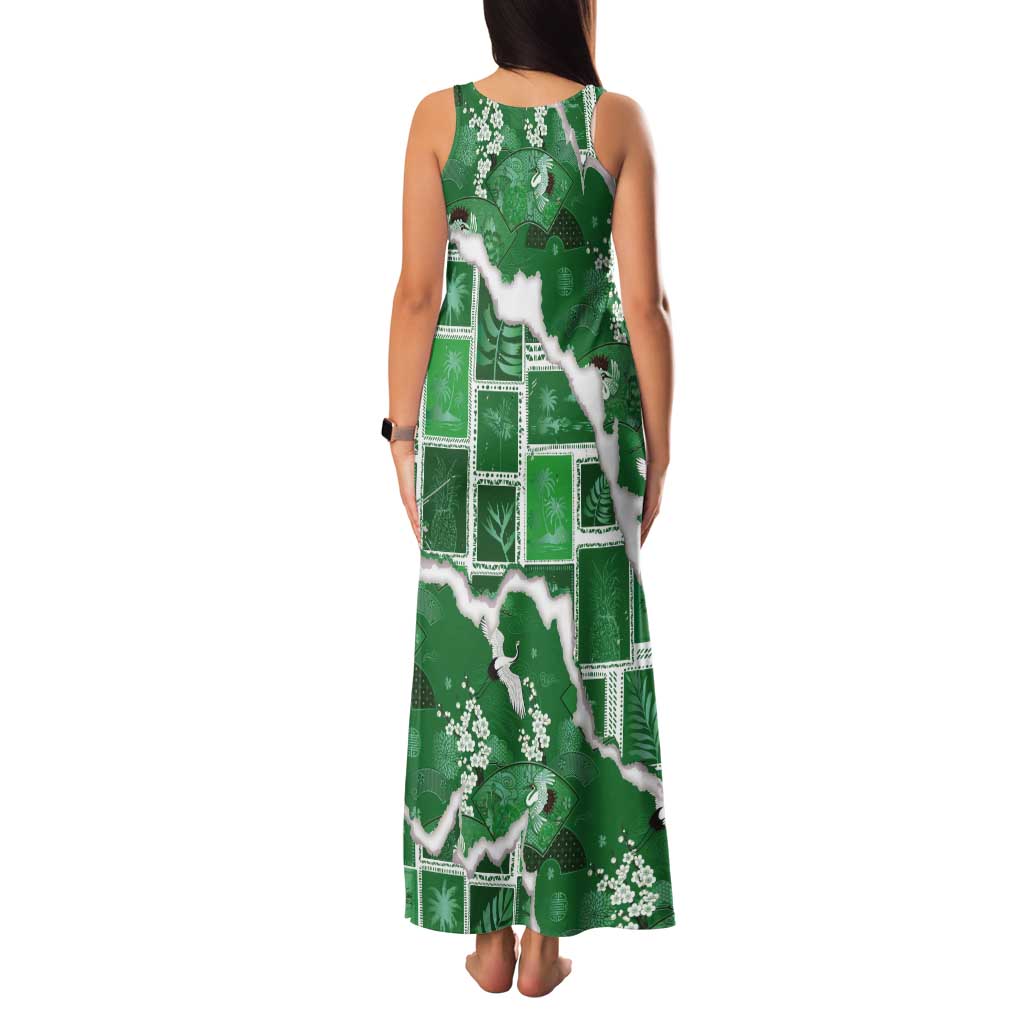Hawaii Japanese Culture Green Tank Maxi Dress Spring Cranes Aloha Pattern