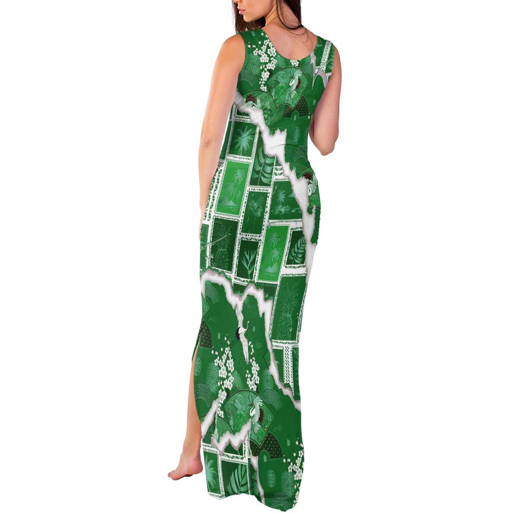 Hawaii Japanese Culture Green Tank Maxi Dress Spring Cranes Aloha Pattern