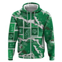 Hawaii Japanese Culture Green Zip Hoodie Spring Cranes Aloha Pattern LT01 Zip Hoodie Green - Polynesian Pride
