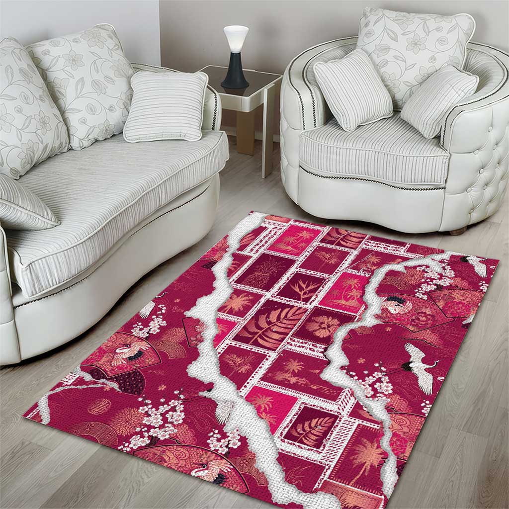 Hawaii Japanese Culture Pink Area Rug Spring Cranes Aloha Pattern LT01 - Polynesian Pride
