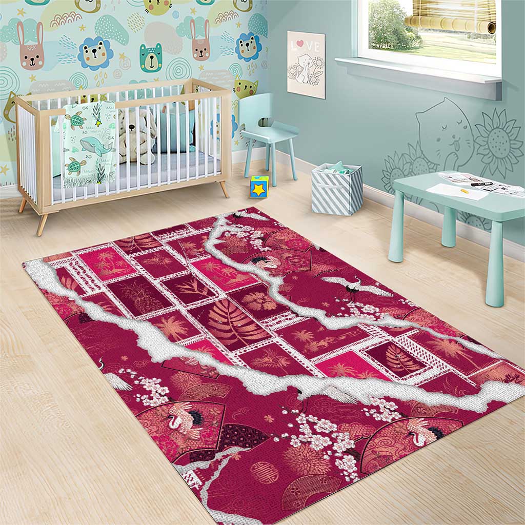 Hawaii Japanese Culture Pink Area Rug Spring Cranes Aloha Pattern LT01 - Polynesian Pride