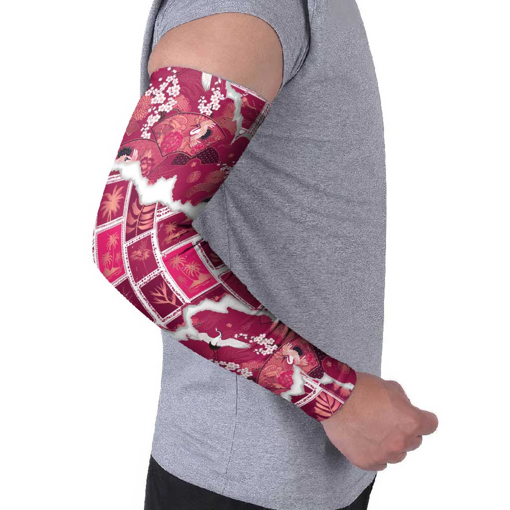 Hawaii Japanese Culture Pink Arm Sleeves Spring Cranes Aloha Pattern