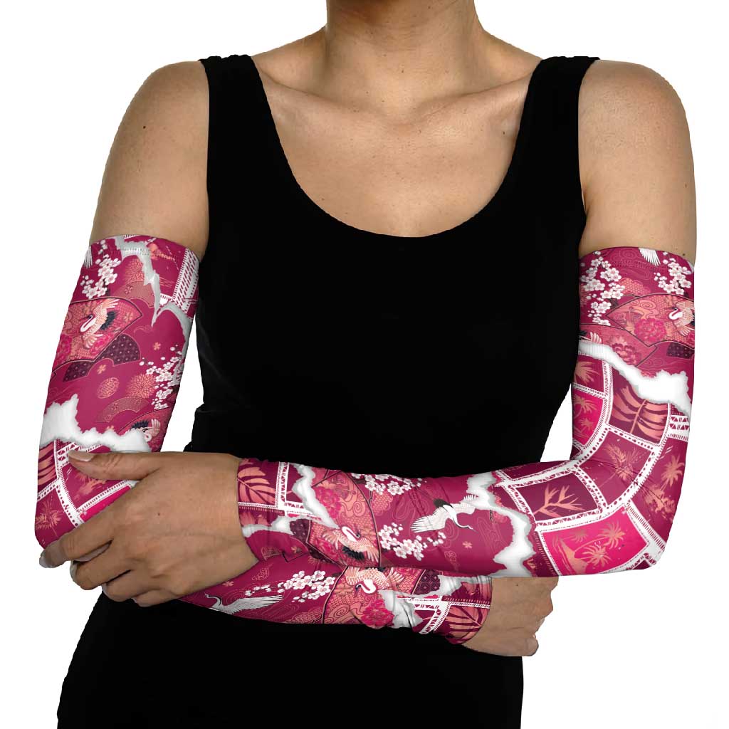 Hawaii Japanese Culture Pink Arm Sleeves Spring Cranes Aloha Pattern