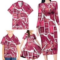 Hawaii Japanese Culture Pink Family Matching Long Sleeve Bodycon Dress and Hawaiian Shirt Spring Cranes Aloha Pattern