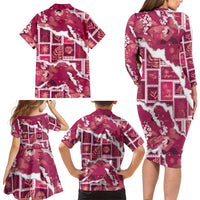Hawaii Japanese Culture Pink Family Matching Long Sleeve Bodycon Dress and Hawaiian Shirt Spring Cranes Aloha Pattern