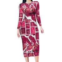 Hawaii Japanese Culture Pink Family Matching Long Sleeve Bodycon Dress and Hawaiian Shirt Spring Cranes Aloha Pattern