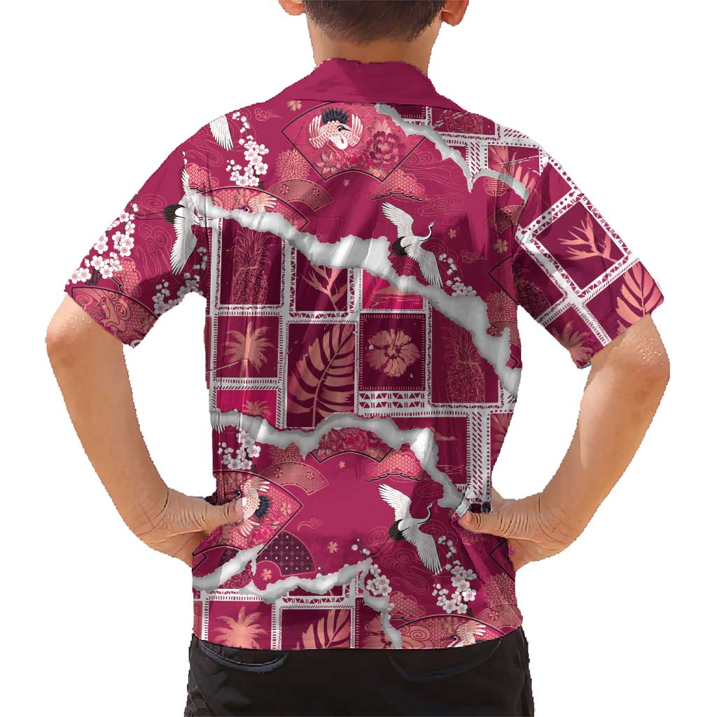Hawaii Japanese Culture Pink Family Matching Summer Maxi Dress and Hawaiian Shirt Spring Cranes Aloha Pattern